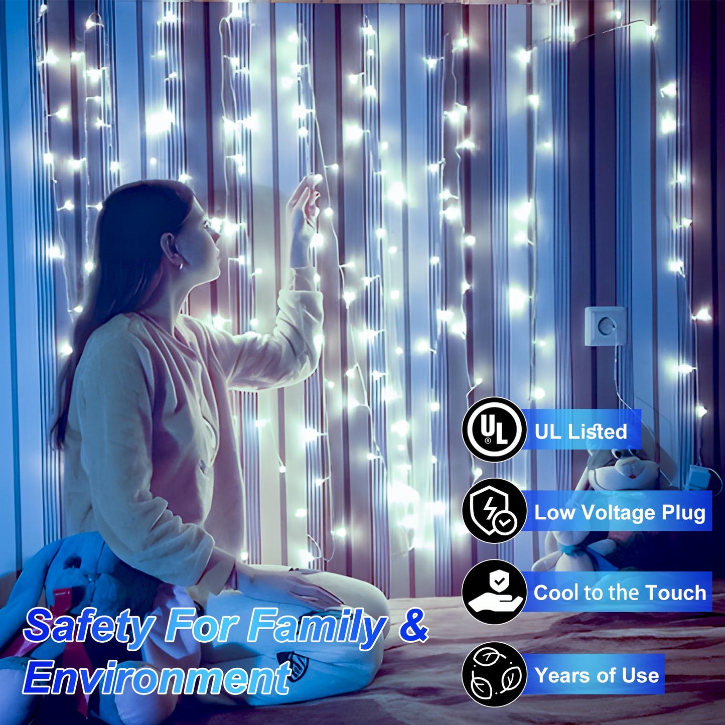 YHBJKCZ Christmas Lights Outdoor 1350 LED Cool White Waterproof Plug In with Timer & 8 Modes, Model HS-1350L