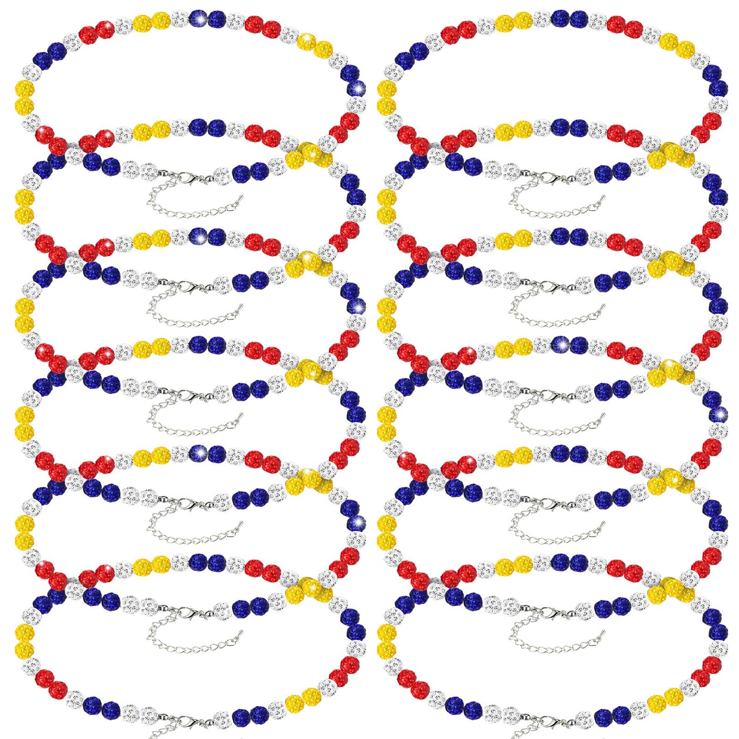 Landical 12 Pcs Bling Baseball Necklace Ice Beaded Baseball Necklace Cool Gifts Bulk for Team Players Lovers Fans(Red, Yellow an