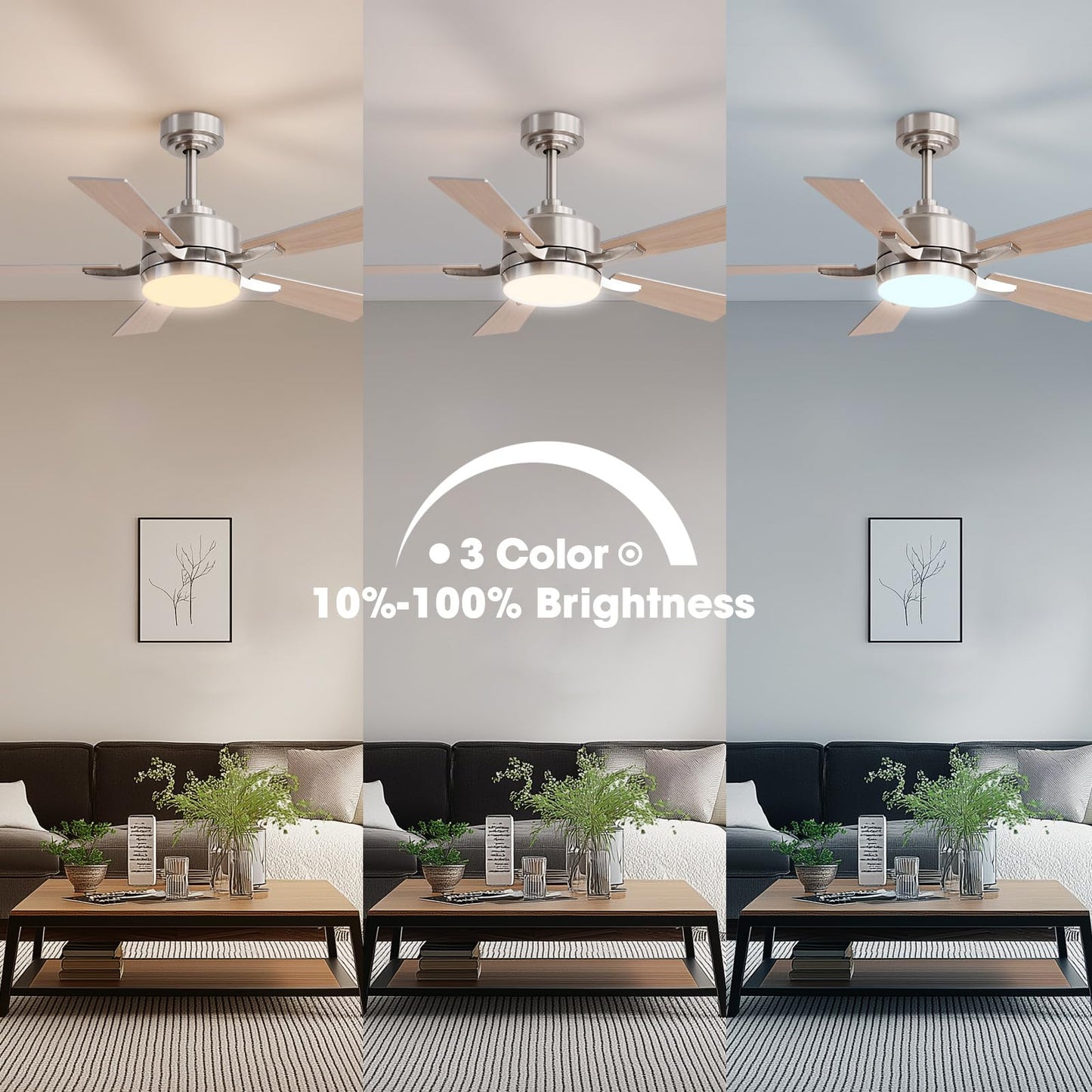 Ludomide Ceiling Fan With Light, 42 Modern Low Profile Ceiling Fan With Light, Dc Reversible Motor, Smart App & Remote Control,