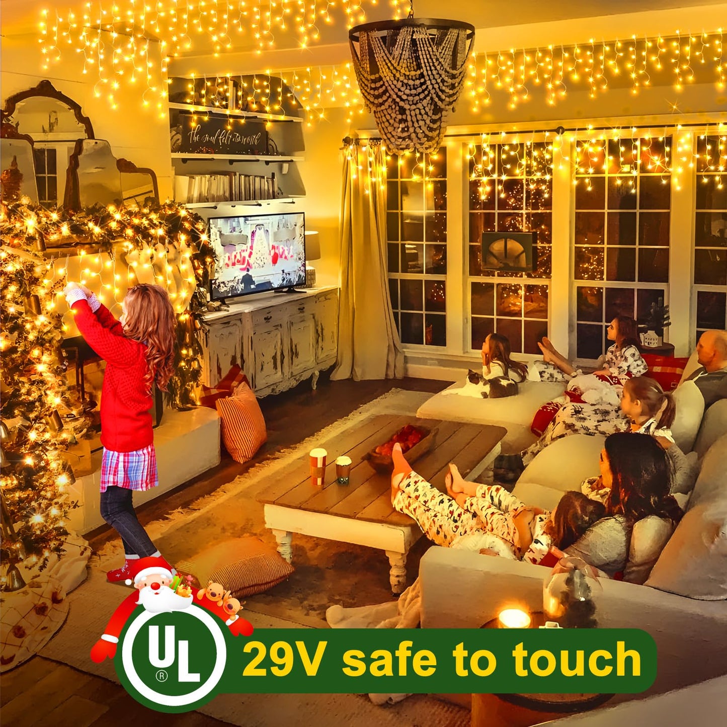 SAUIRS 50FT 480 LED Christmas Lights Waterproof Warm White Fairy Lights, 8 Modes, Timer, Indoor/Outdoor Decor, Model Shiyi02-MNO02-Shiyi