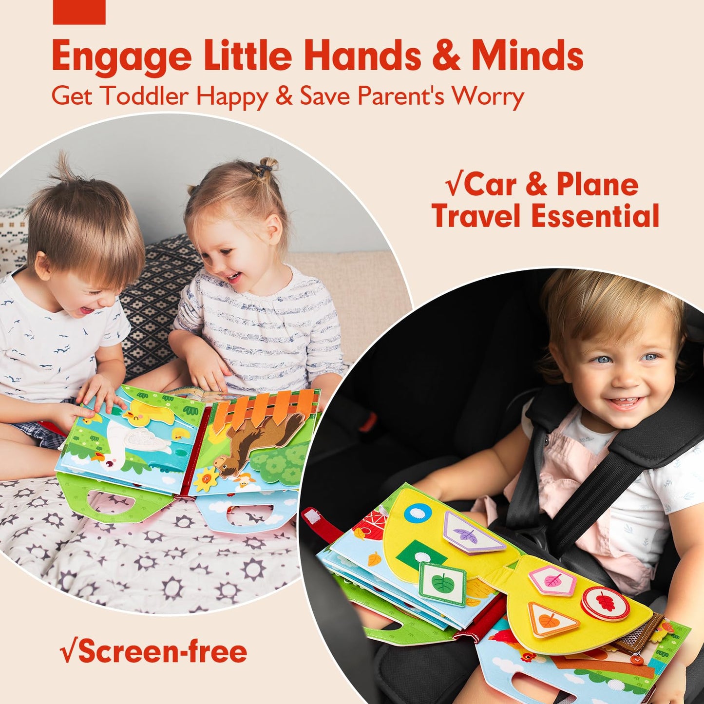 hahaland Busy Board for 1 Year Old - Farm Animals Quiet Busy Book for Toddlers 1-3 - Montessori Toys for 1 Year Old Boy Girl Gifts - Educational Activity Books Felt Learning Board Airplane Travel Toys