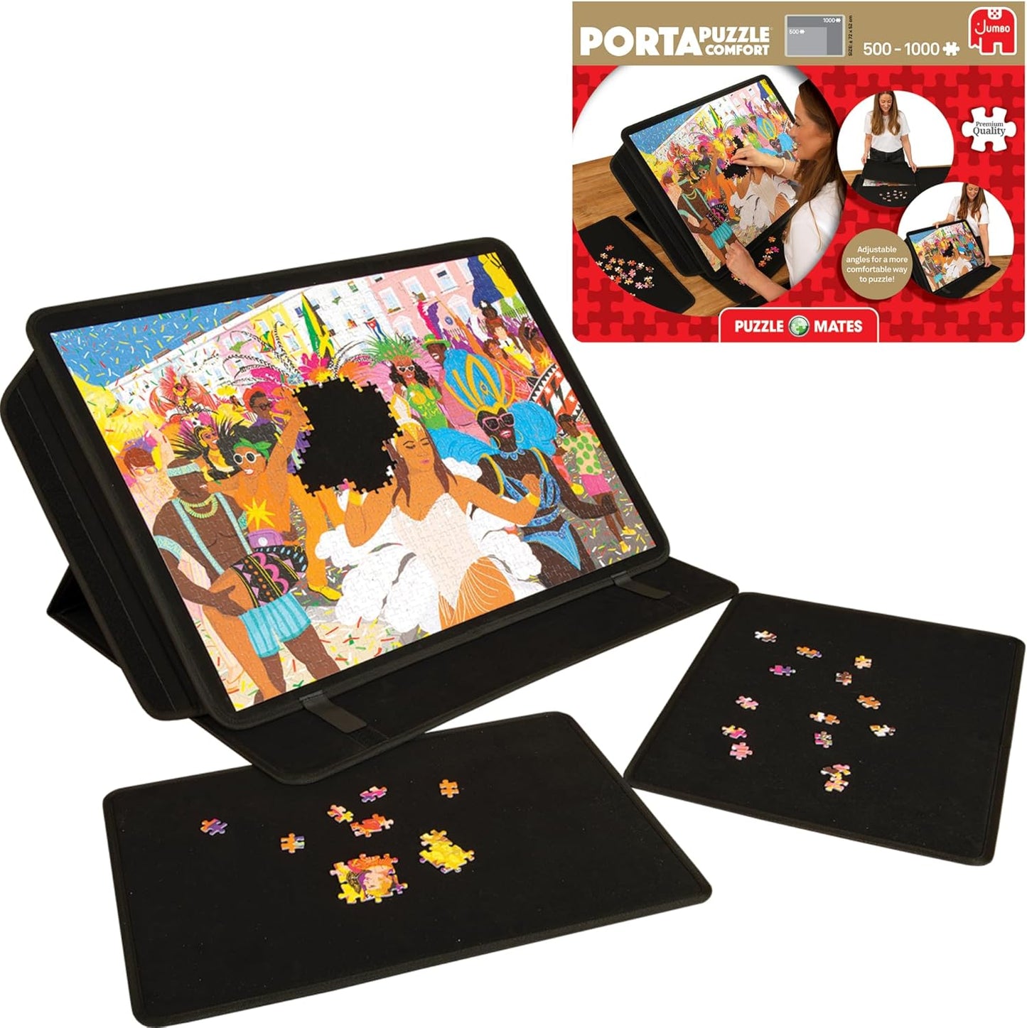 Jumbo Portapuzzle Comfort - Non-Slip Felt, Portable Jigsaw Puzzle Board with Adjustable Angle for 500 to 1000 Pieces - Lightweight, Easy to Store Puzzle Mat, Sorter & Organiser
