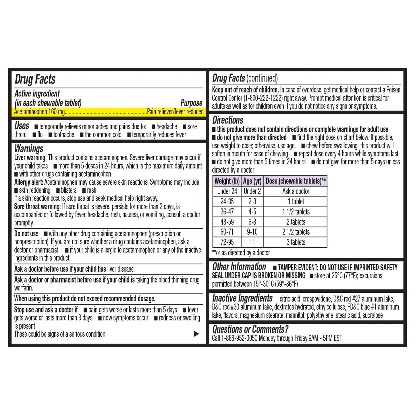 HealthA2Z® Children’s Chewable Pain Relief | Acetaminophen 160mg | Grape Flavor | Fever Reducer & Pain Reliever | Aspirin & Ibuprofen Free | 150 Counts