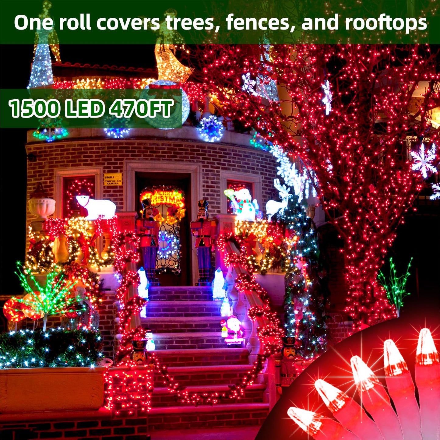 Quhuatu 1500 Led Chrstmas Lights  470Ft Outdoor Christmas String Lights With 12 Modes  Red Led String Lights With Timer Dimmable Waterproof For Tree Fence Garden Xmas Wedding Party Decor Red