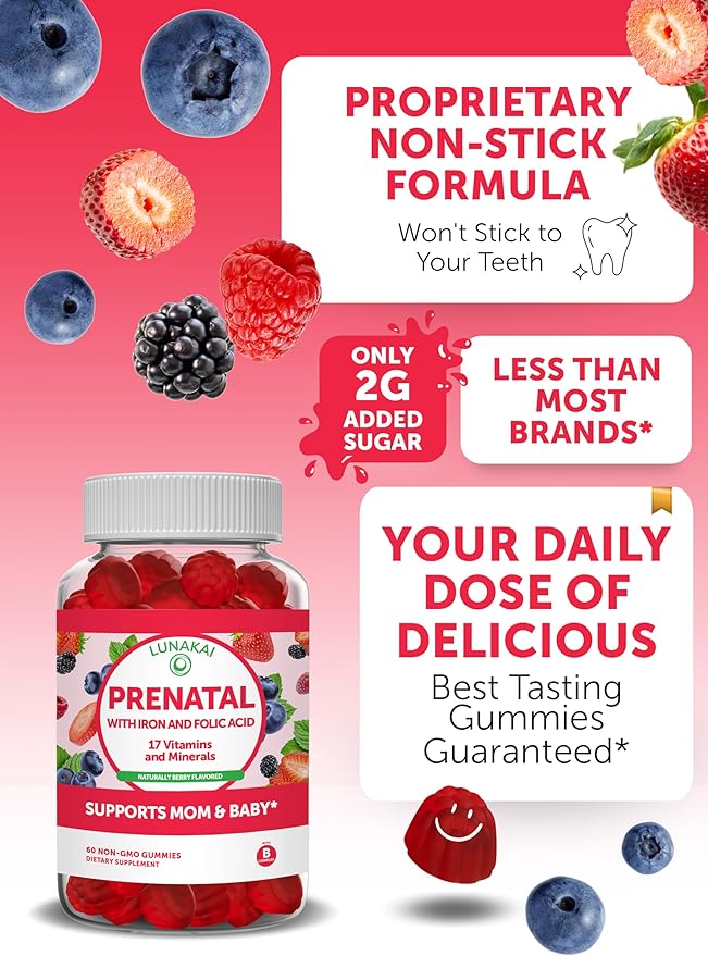 Lunakai Prenatal and Vitamin C Gummies Bundle - Pregnancy Multivitamin Supplement with Iron & Folic Acid - 300mg Organic, Non-GMO, Vegan Chewable Gummy - 30 Days Supply