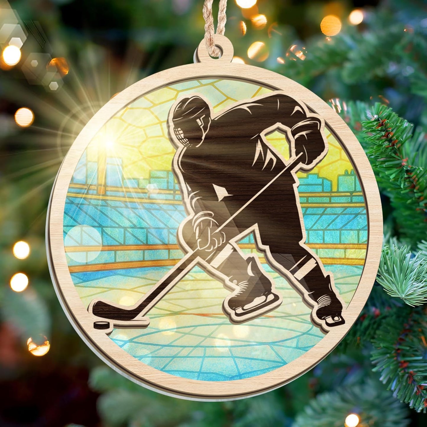 FLAGWIX Hockey Christmas Ornaments - Suncatcher Christmas Ornaments 2025 for Tree Decorations - Ice Hockey Gifts for Boys 8-12, Sports Gifts for Boys 8-12 Mom Dad Friends Coach