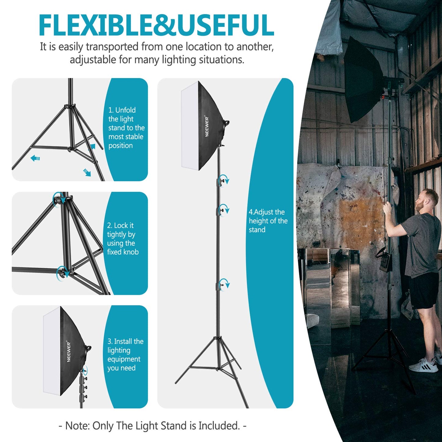 Neewer Heavy Duty Light Stand, Metal 13ft/4m Adjustable Photography Tripod C Stand with Spring Cushion 1/4" Screw for Studio LED Continuous Light Background Flash Strobe, Max Load: 22lb/10kg, Black
