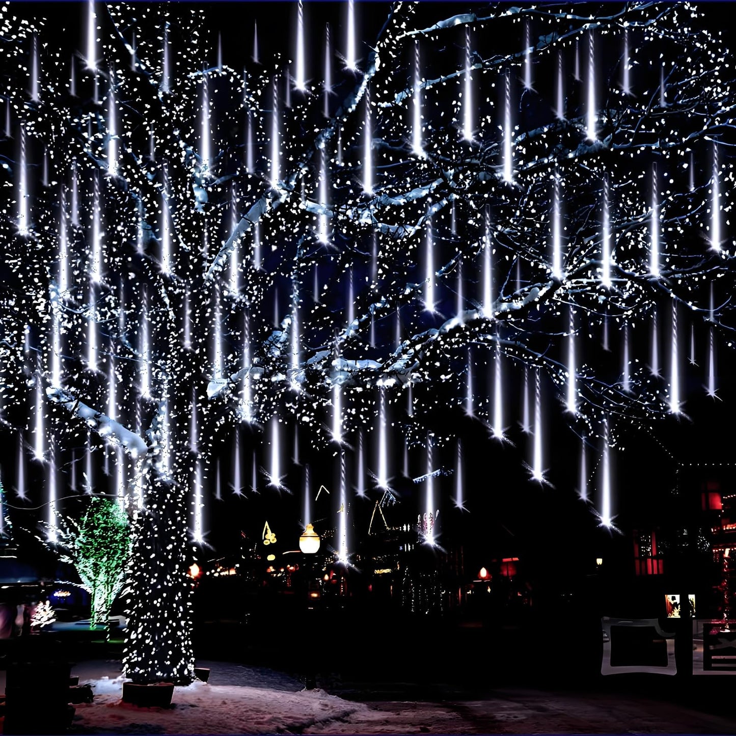 Aukora Led Meteor Shower Lights, 8 Tubes 192 Leds, 26.9Ft White Icicle Lights For Christmas, Weddings, Outdoor Decoration - Model Au-Fa-001