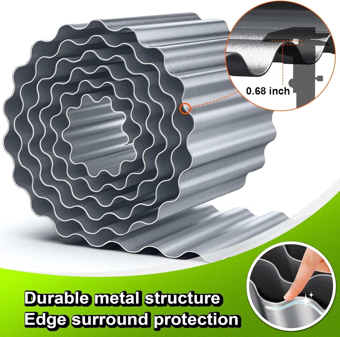 LAVEVE Corrugated Metal Garden Edging 8" x 10Ft, Landscape Edging Border for Lawn, Flower Bed, Garden Fence, Paver Edging (Silver)