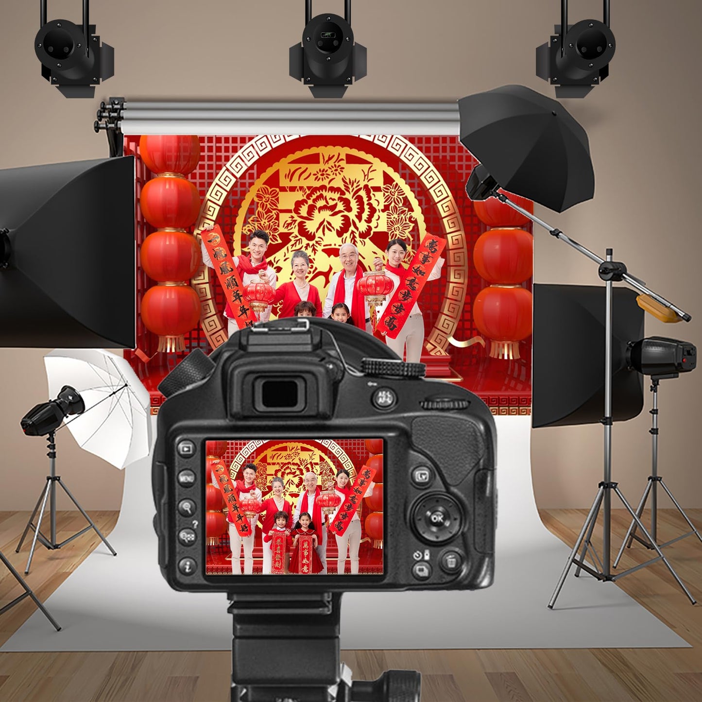 Baocicco 9X6Ft 2025 Red Happy Chinese New Year Backdrops For Photography Happy Chinese Spring Festival Backdrop Chinese Year Of