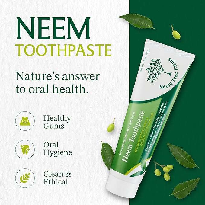 Neem Fluoride Free Toothpaste - Adult and Children Friendly - 100% Vegan Natural Toothpaste, Gluten Free, No Artificial Ingredients - Supports Daily Gum Care - with Clove & Stevia (2 Pack)