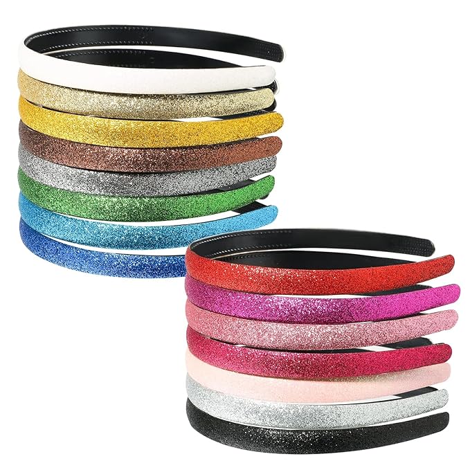 doboi 15 Colors Toddler Headbands Sparkle Plastic Headbands For Girls Glitter Thin Head Bands No Slip Fashion Girls Hard T...