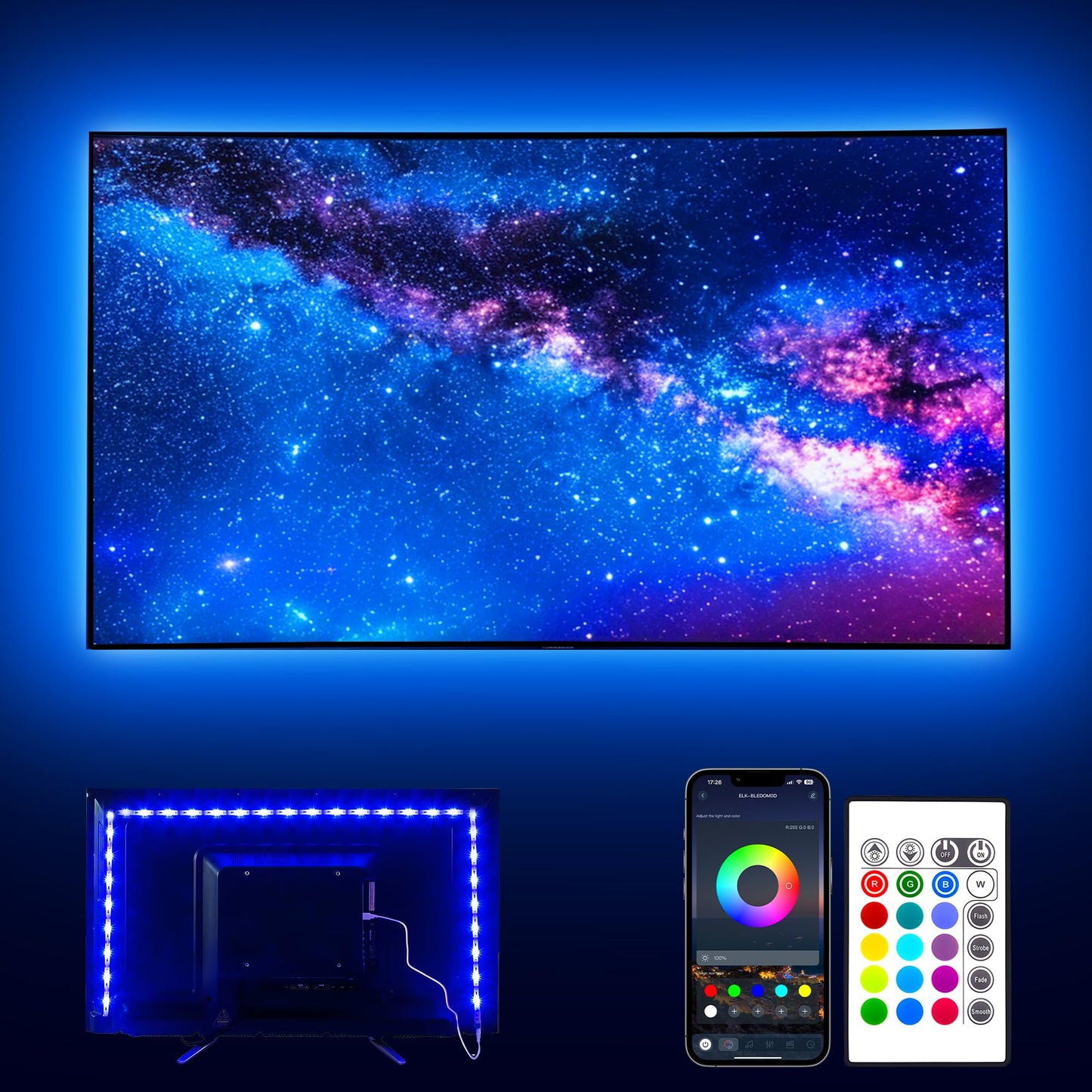PANGTON VILLA LED Strip Lights - 14.3ft USB TV Backlight Kit, 16 Color RGB 5050 LEDs, Ideal for 65-75in HDTV