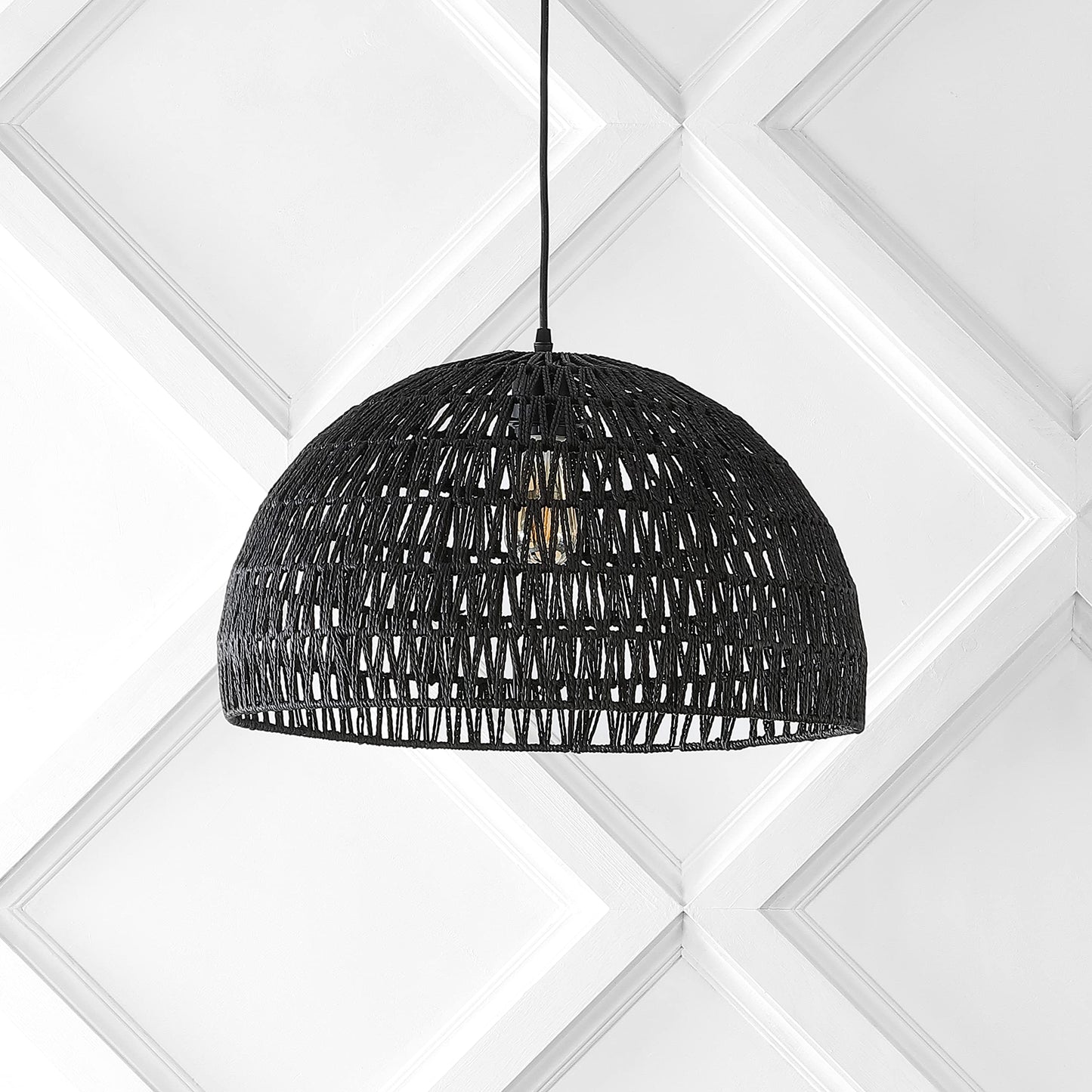 Jonathan Y Campana 20 1-Light Led Pendant, Black Woven Rattan/Iron For Dining Room, Kitchen, Living Room - Model Jyl6504C