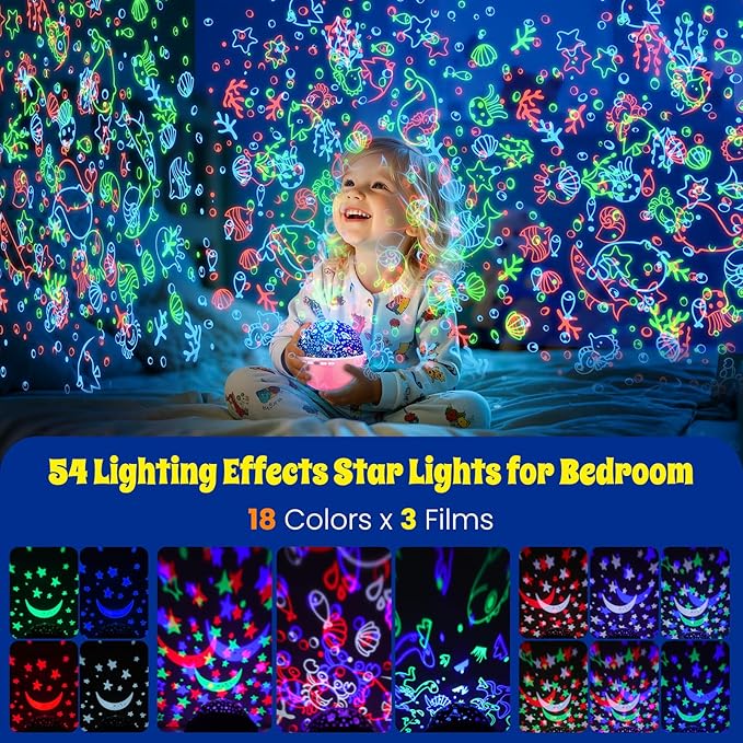 Kids Star Night Light, Night Light Projector,Nebula Star Projector 360 Degree Rotation - 6 LED Bulbs 18 Light Color Changing with USB Cable, Romantic Gifts for Men Women Children (Pink)