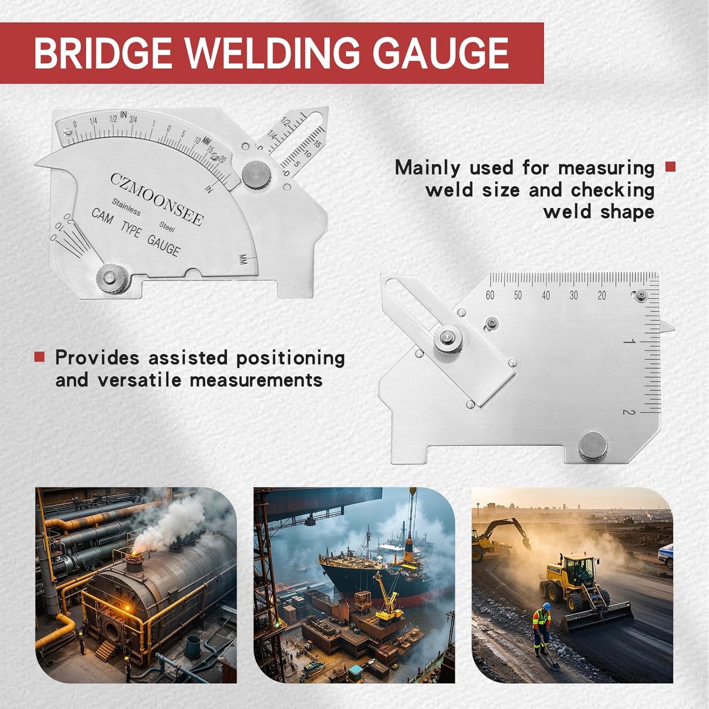 MG-8 Cam-Type Fillet Weld Gauge Stainless Steel Bridge cam Welding Inspection Ruler