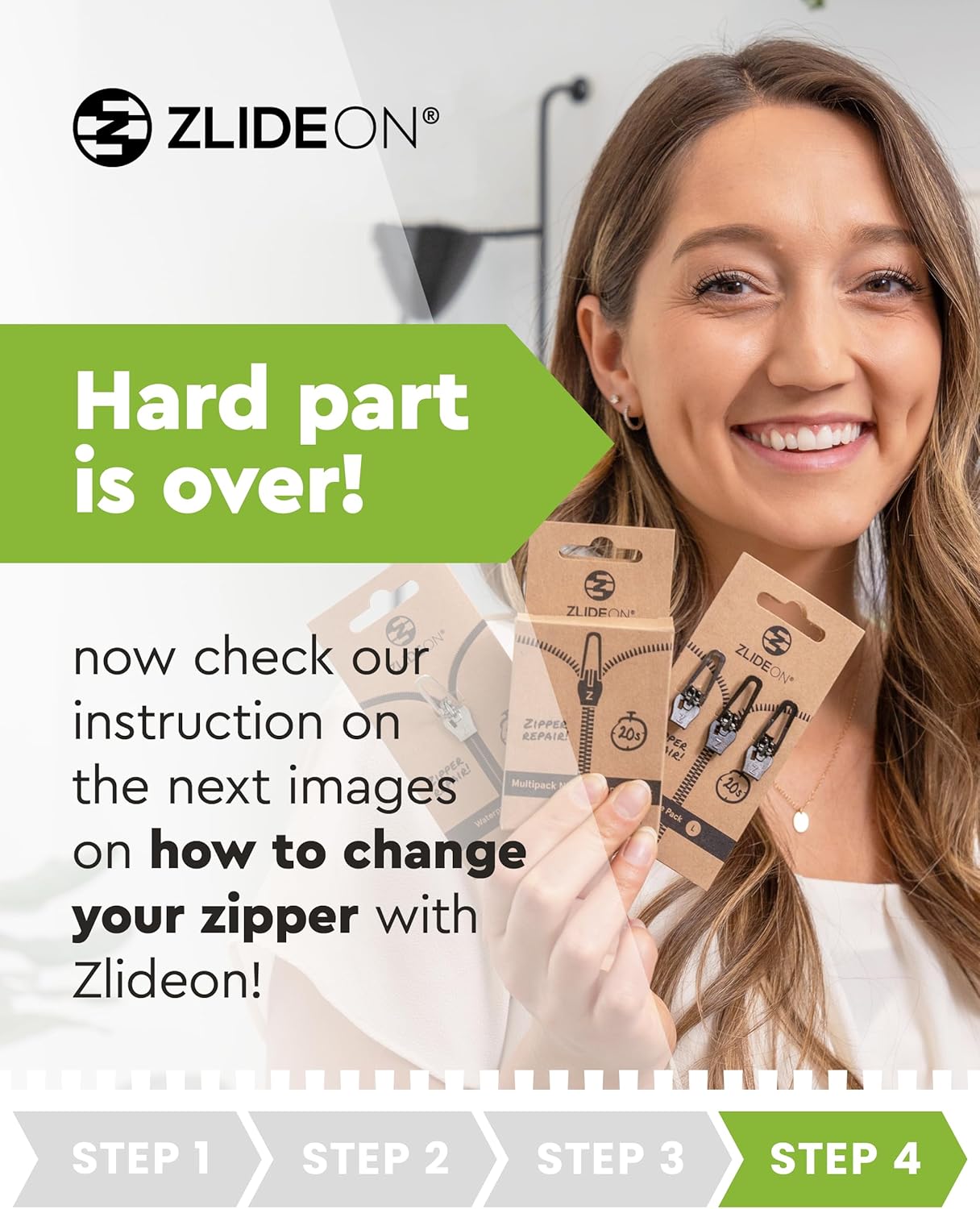ZlideOn Zipper Pull Replacement - Black, Normal Multipack (4 Pieces) - Instant Zipper Replacement Slider for Narrow Zippers