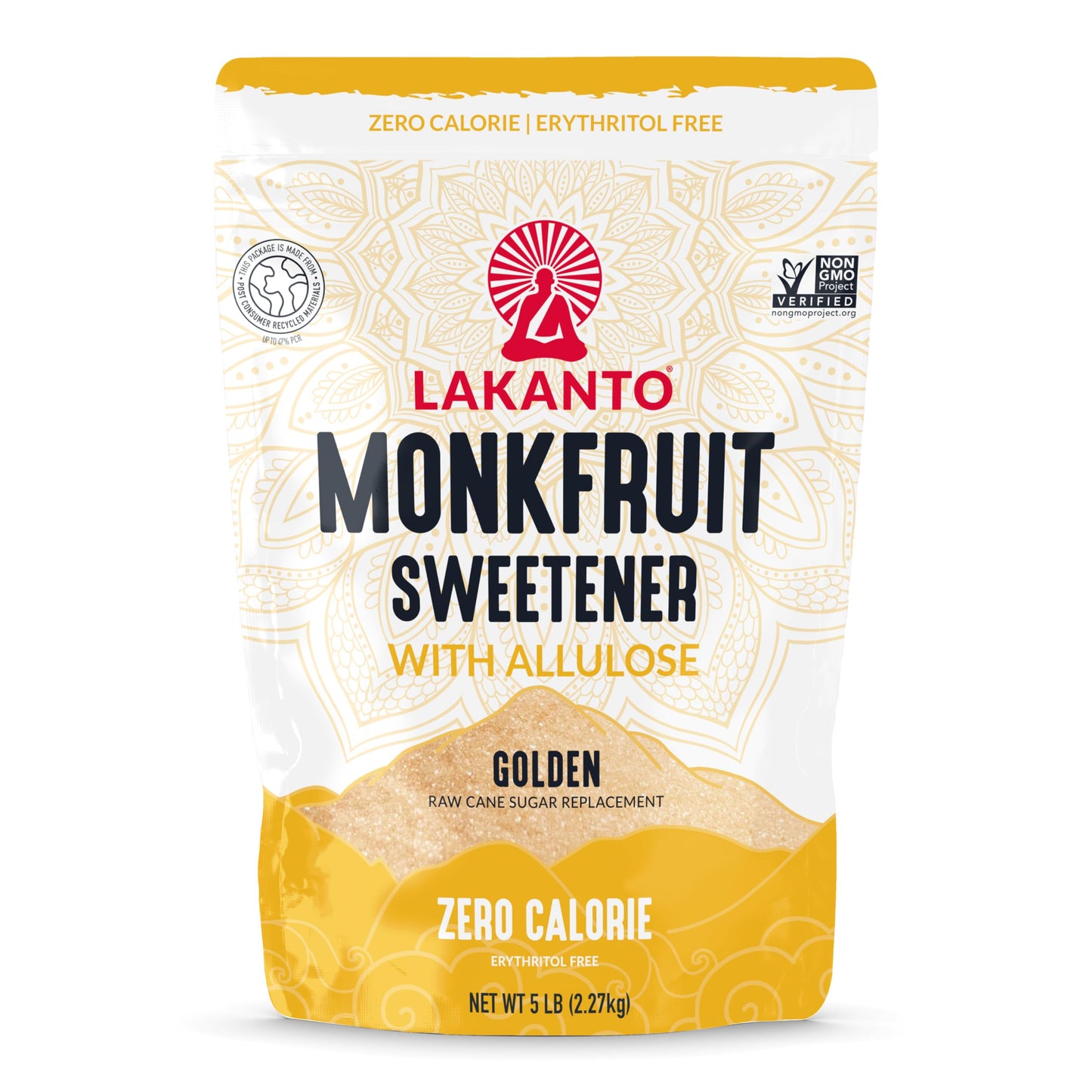 Lakanto Golden Monk Fruit Sweetener with Allulose - Raw Cane Sugar Substitute  Erythritol Free  Gluten Free  Vegan  Keto Friendly  Sugar Replacement (Golden - 5 lb - Pack of 1)