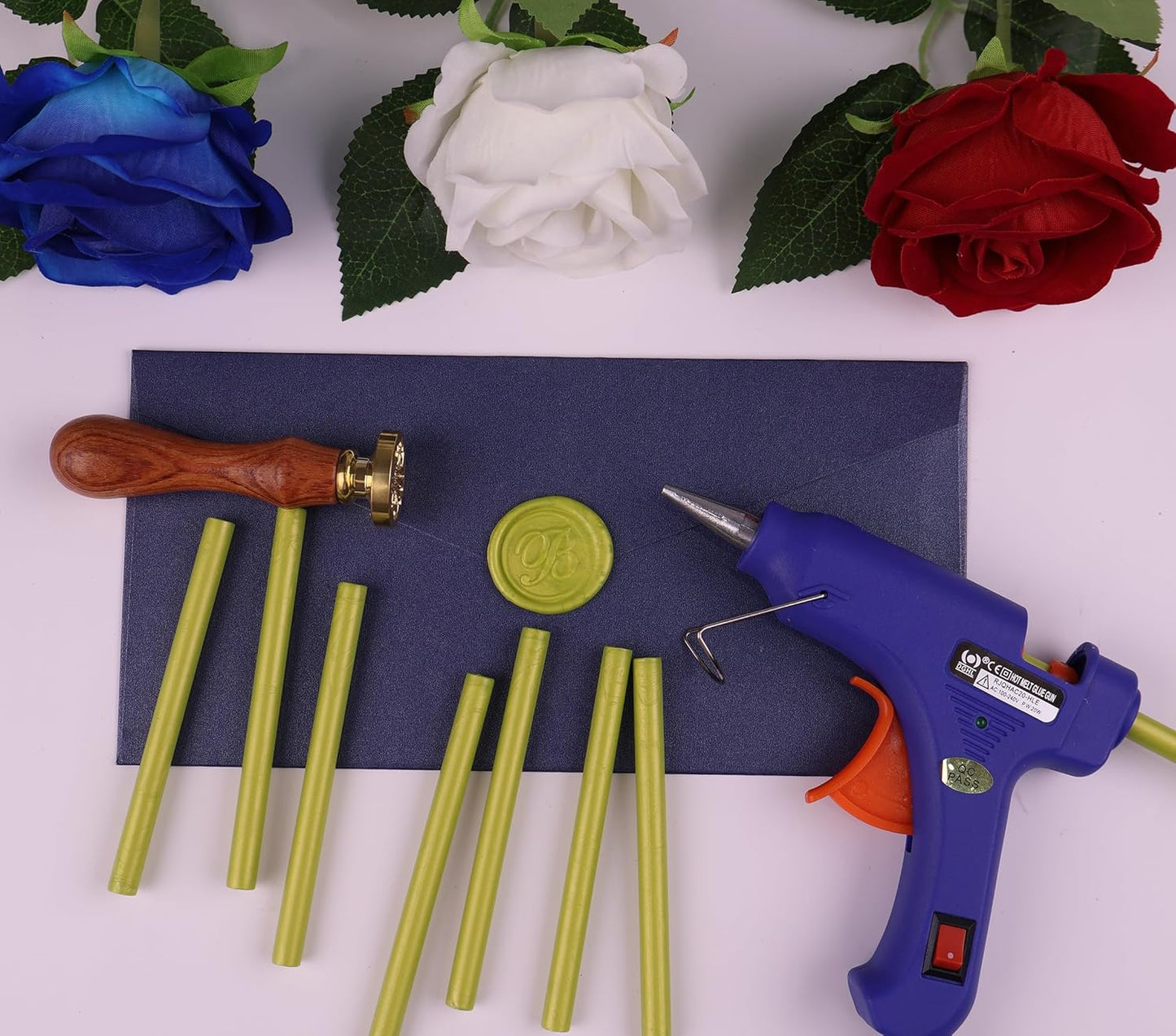 30 Pieces 7mm Sealing Wax Sticks for Glue Gun,PORXFLY Mini Wax Seal Sticks Great for Seals Stamp,Cards Envelopes,Wedding Invitations,Gift Wrapping,Wine Packages (Matcha Green)