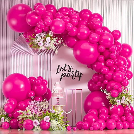 114pcs Pink Balloon Garland Arch kit, 18 12 10 5 inch Hot Pink Latex Balloons, Different Sizes Magenta Balloon for Engagem...