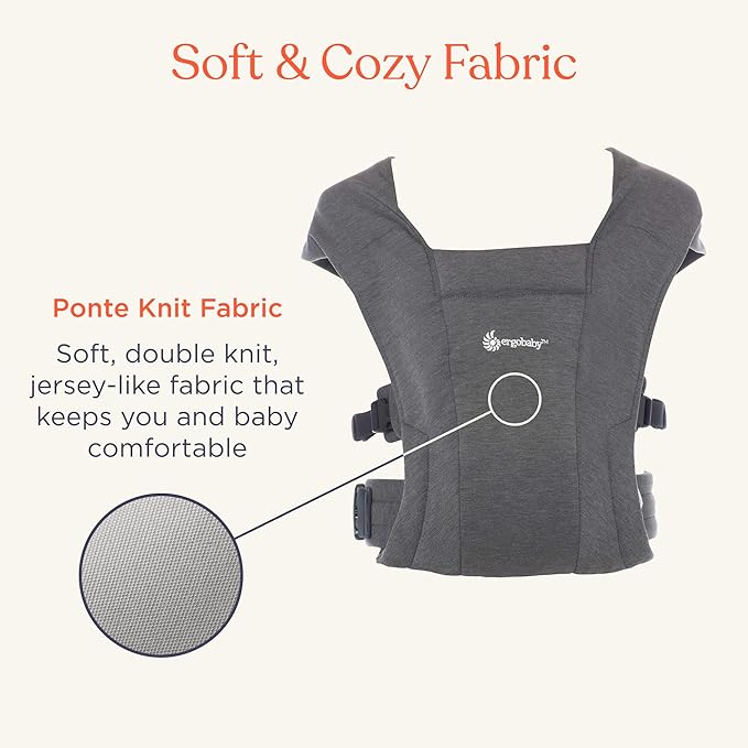 Ergobaby Embrace Baby Carrier Newborn to Toddler - Lightweight Ergonomic Baby Carriers - Cozy Essentials (7-25 Pounds), Ponte Knit, Soft Grey