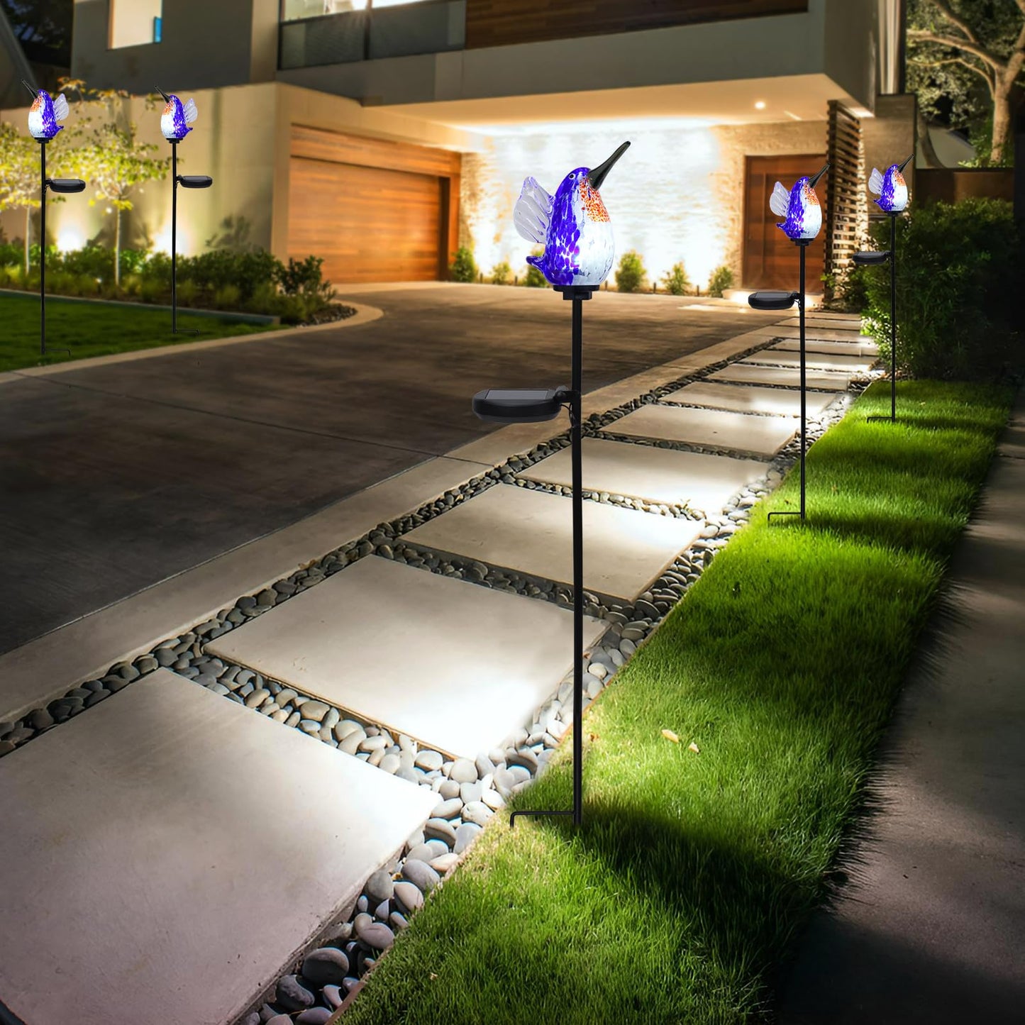 Bshine Solar Garden Decoration Outdoor Hummingbird Lights Stake  Hand Blown Glass Waterproof Solar Light Decorate Paths  Pathways  Lawns And Yards Art For Mom Gifts