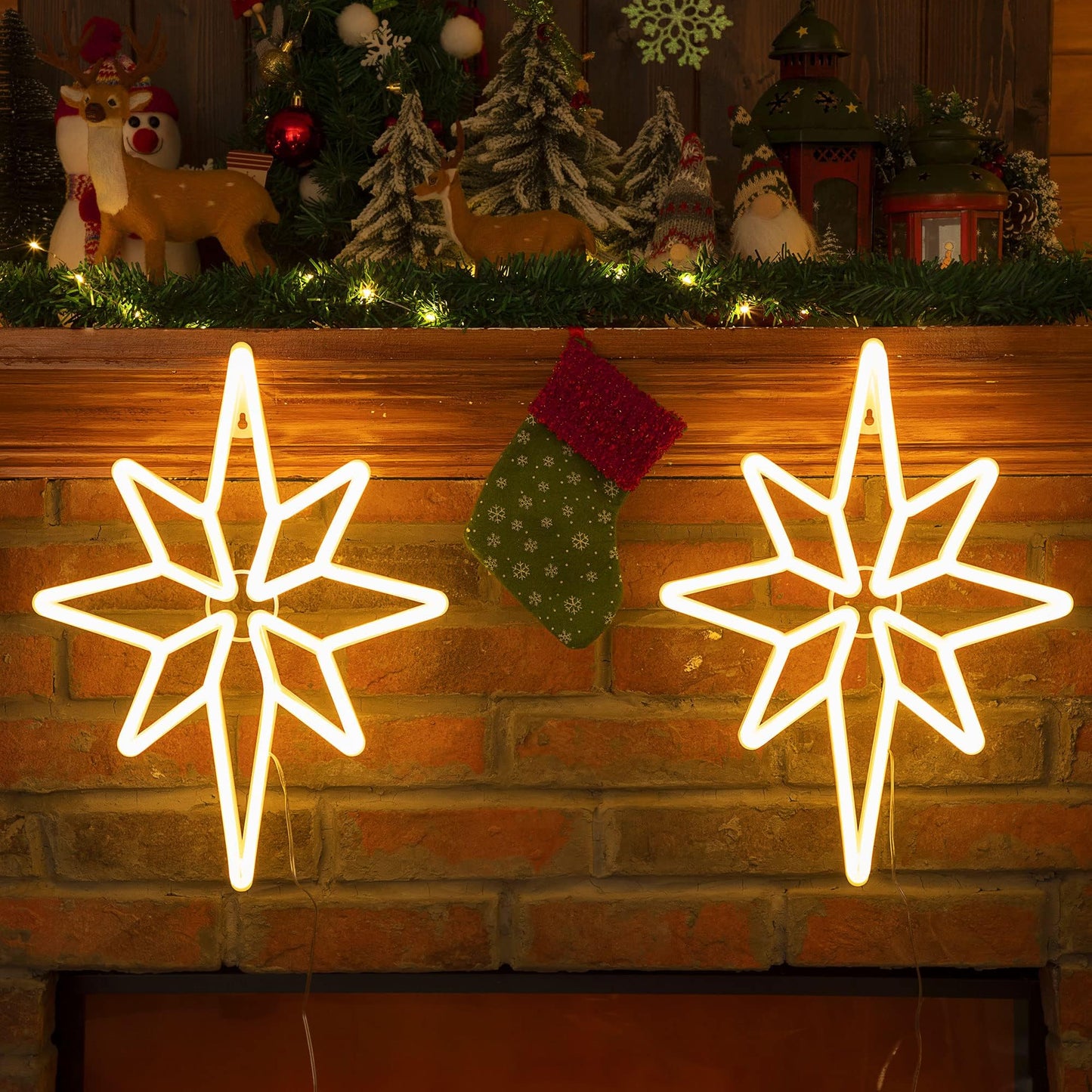 Enhon 2 Pack 16 Inch Bethlehem Star Window  Christmas Star  Nativity Lighted Outdoor  Usb Powered Or Battery Operated Bethlehem Christmas Neon Light For Window Bedroom Indoor Decor (Warm White)