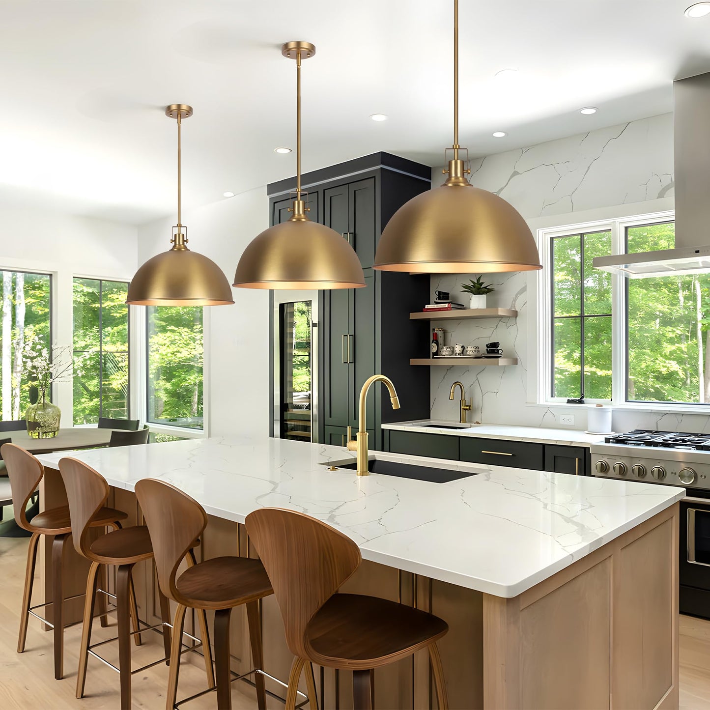 Lamqee 18 Inch Brushed Gold Large Pendant Light Kitchen Island  Farmhouse Modern Dome Pendant Light Fixtures Ceiling Hanging Lighting Chandelier For Dining Room Over Table  Bar  Hallway  Entryway