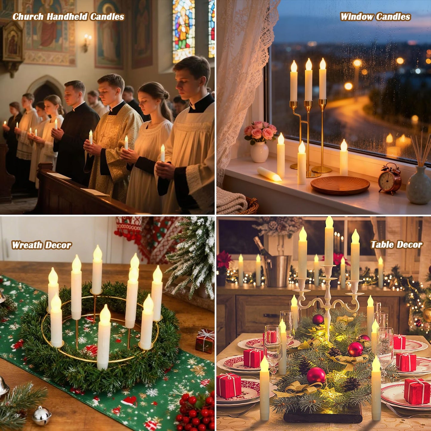 Lezonic Flameless Battery Operated Candlesticks Flickering, 24Pcs White LED Battery Christmas Window Candles, 6 Inch Short Taper Candles Hanging Halloween Floating by Touch, No Remote