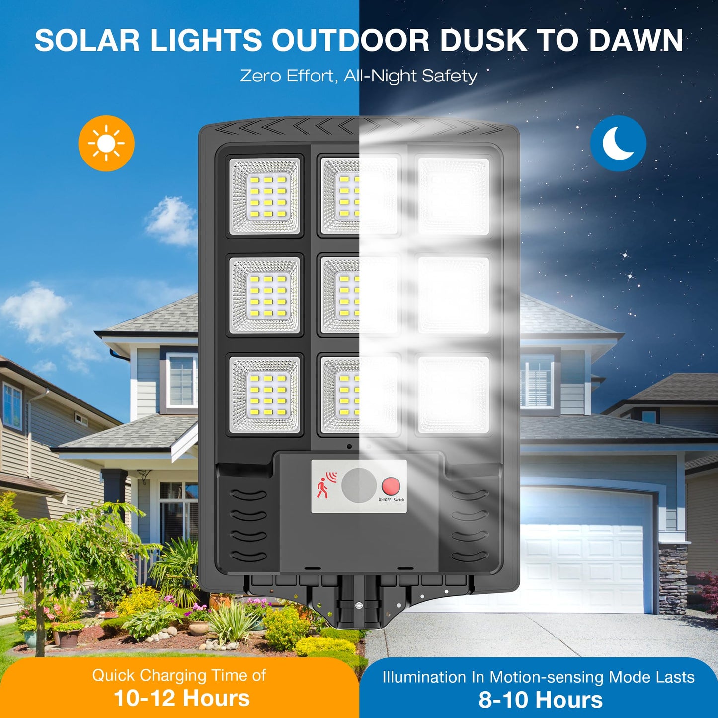 Vipzon Solar Street Lights Outdoor, IP66 Waterproof, 6500K LED, Motion Sensor, Remote Control, 1500W, Black, 2-Pack