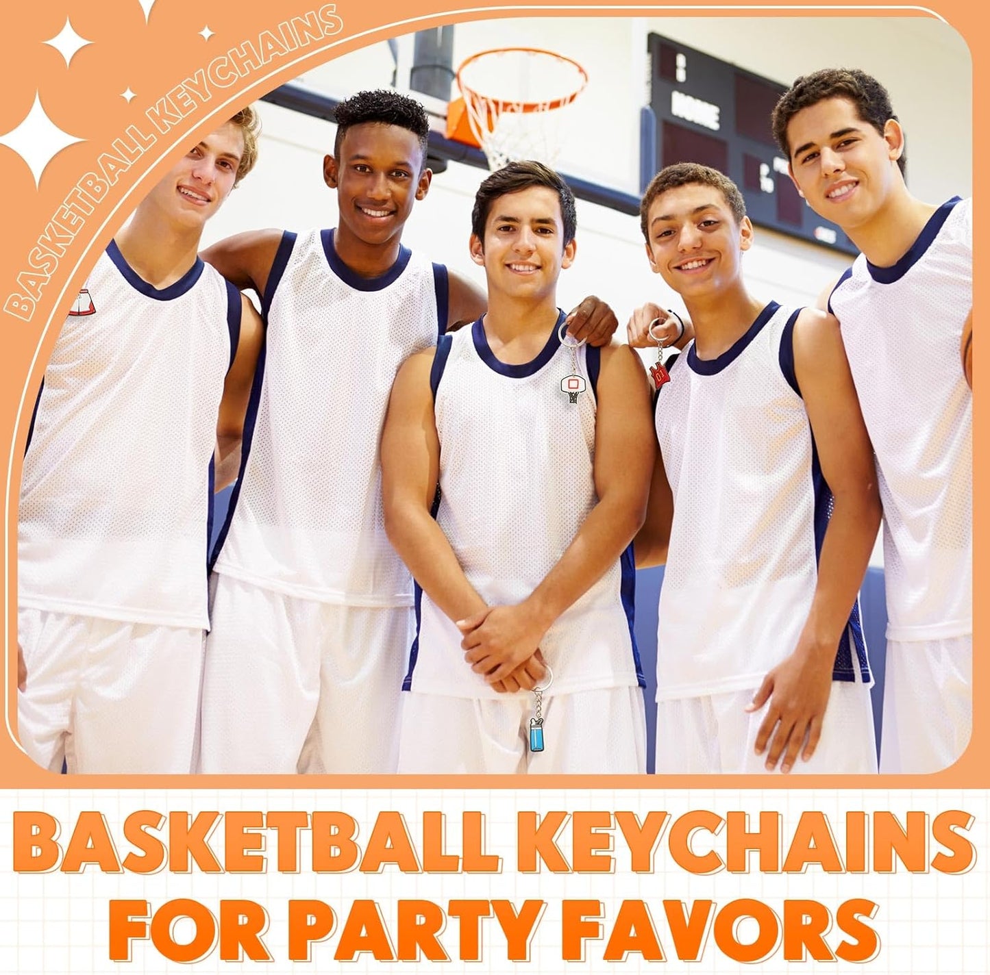 Batiyeer 36 Pack Basketball Keychains Bulk Party Favors Sports Ball Key Chains Funny Keyring Gifts for Birthday Supplies