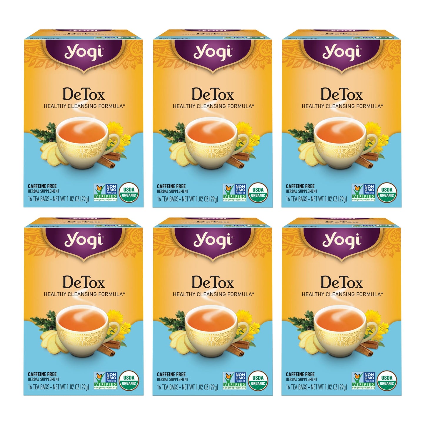 Yogi Tea DeTox Tea - 16 Tea Bags per Pack (6 Packs) - Organic Detox Tea for Digestive & Circulation Support - Includes Burdock,