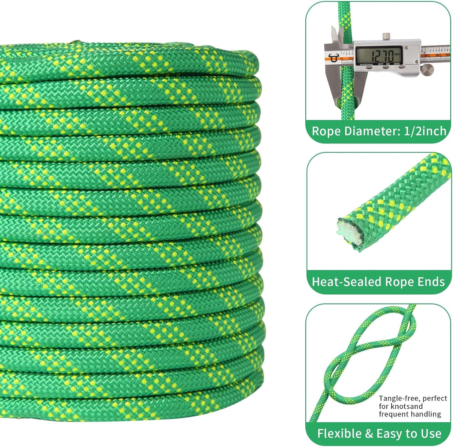 Arborist Rope Tree Climbing Rope 1/2 Inch 48 Strands Bull Rope for Construction Climbing Swing Sailing