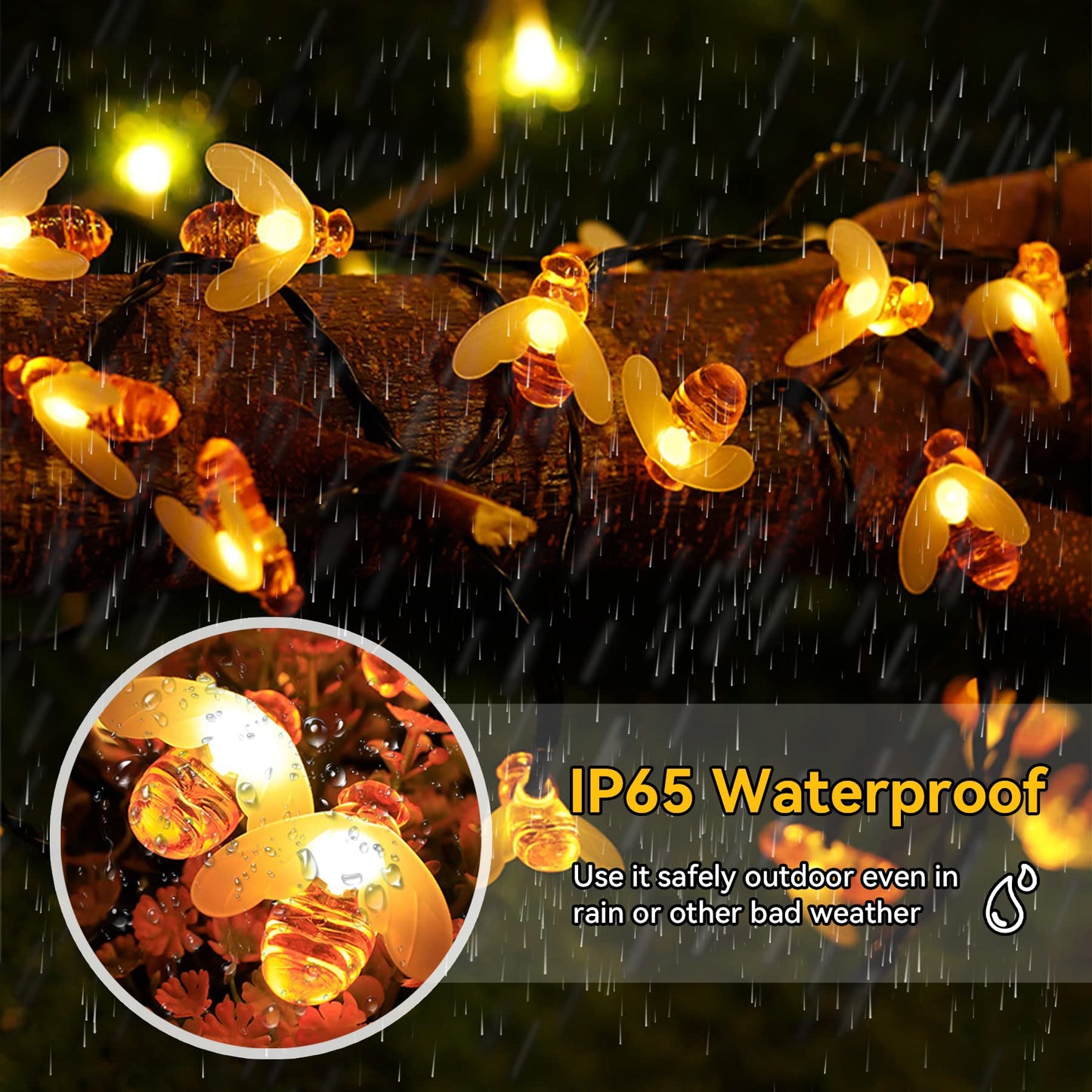 ITICdecor Solar Bee String Lights 30 LED Waterproof 8 Modes 30L Orange SL-HBee-30L-US