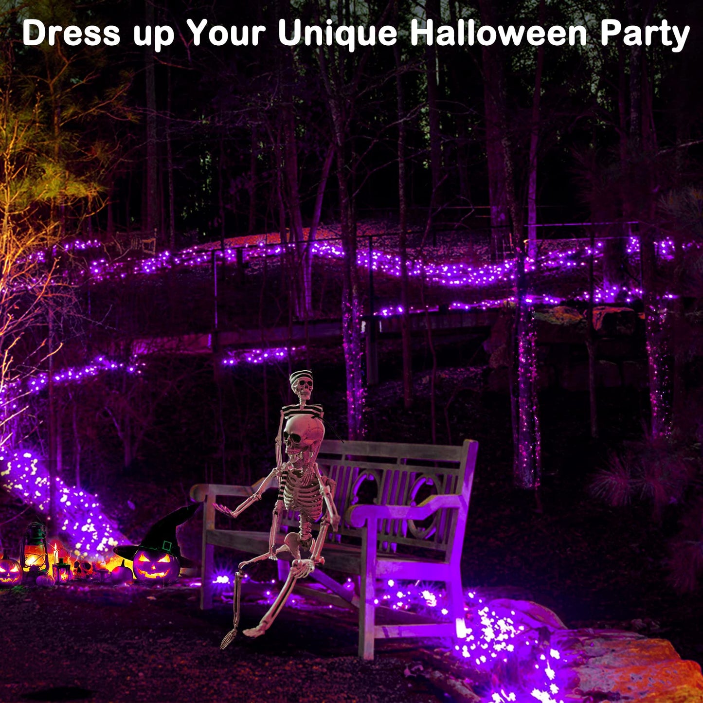 BlcTec Purple Halloween Lights 300 LED 108FT, Waterproof with Timer, Energy-Saving LED & Copper Wire, Model JT-EL/FC300V0200-C