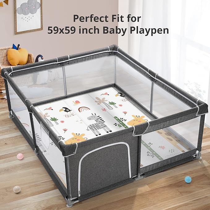 PLGLOG Baby Play Mat,59"x59" Foldable Play Mat,Baby Crawling Mat,Reversable,0.8" Thick Waterproof Baby Floor Play Mat,Carlwing Mat,Baby Floor Mat for Babies,Toddlers,Infants,Play & Tummy Mat,Giraffe
