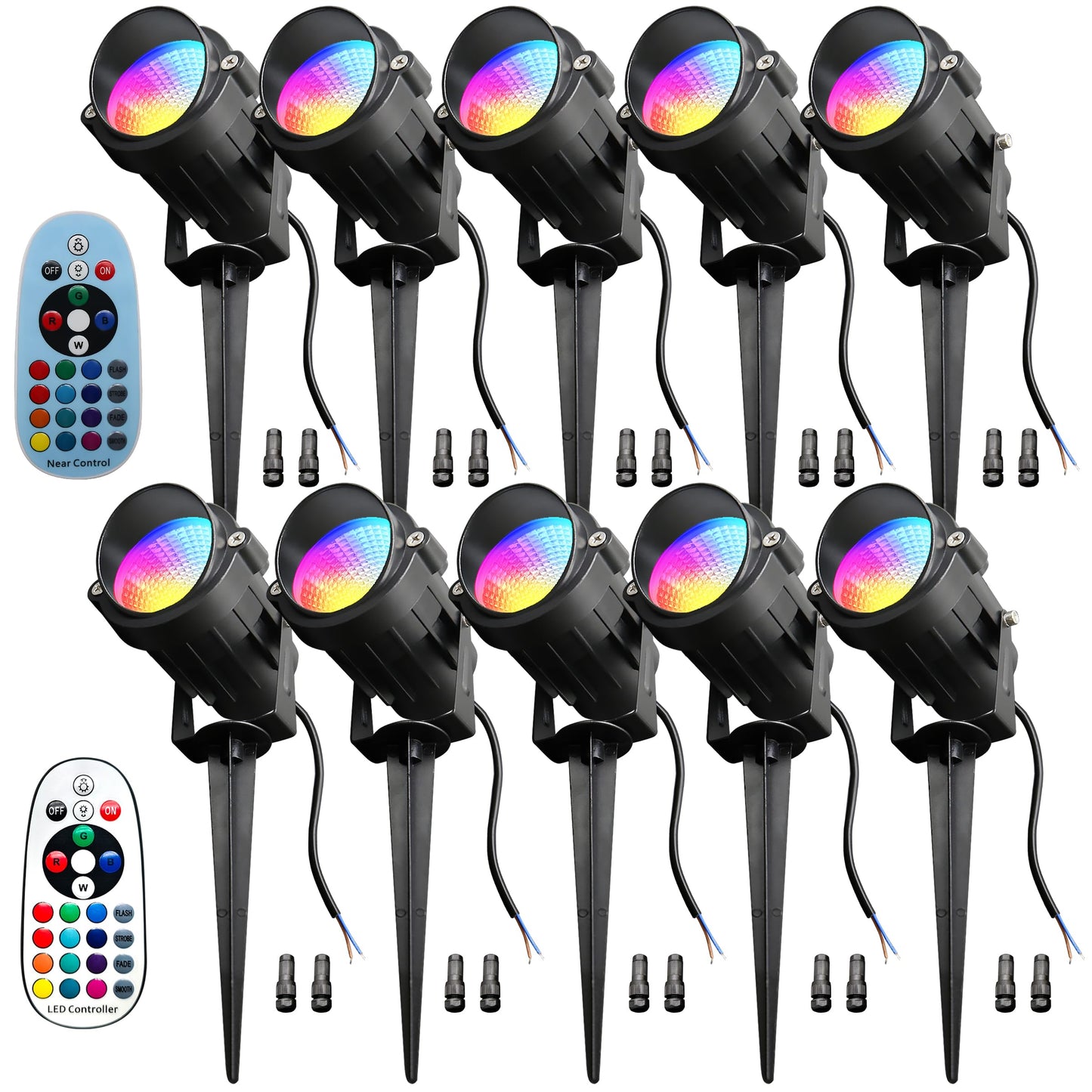 UPONELED RGBW Outdoor Spot Lights, IP65 Waterproof, 12W Low Voltage, 10 Pack, Black, Model FBAUPOSL-12-24V-10