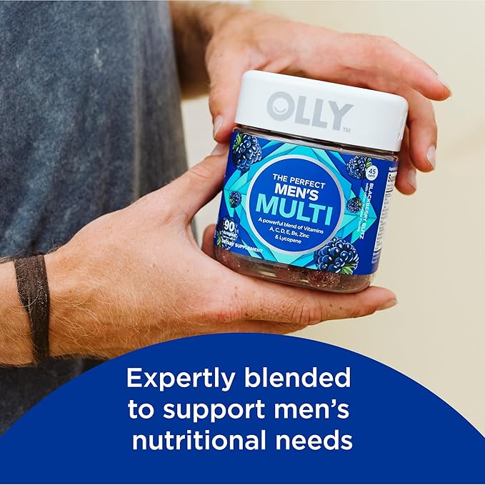 OLLY Men's Multivitamin Gummy, Overall Health and Immune Support, Vitamins A, C, D, E, B, Lycopene & Extra Strength Daily Energy Gummy, Caffeine Free, 1000mcg Vitamin B12, CoQ10, Goji Berry