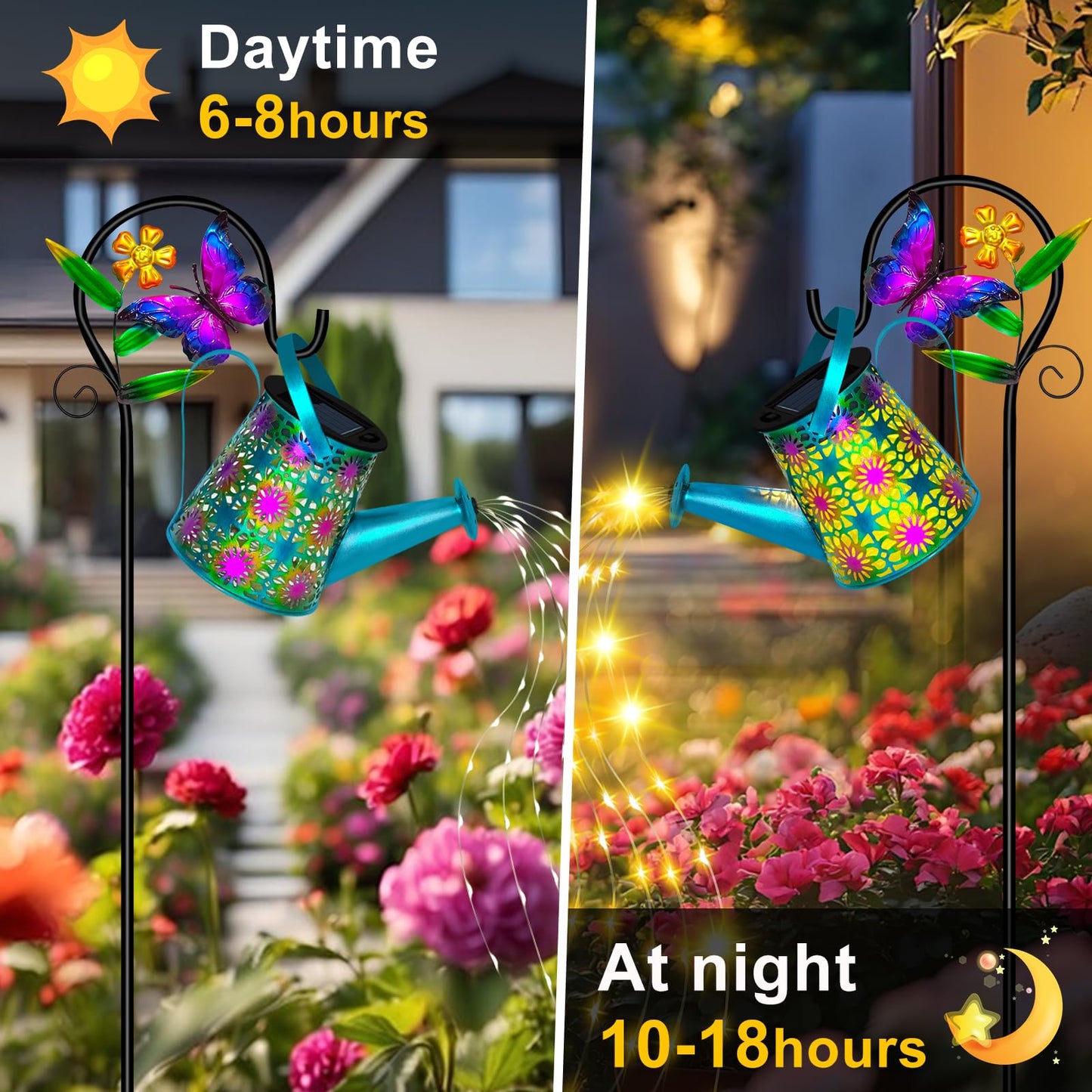 Solar Watering Can With Lights  Waterproof Solar Lantern With Butterfly Shepherd Hook  Hanging Garden Lights For Patio Yard Lawn Porch Outdoor Decoration  Unique Garden Gifts For Women