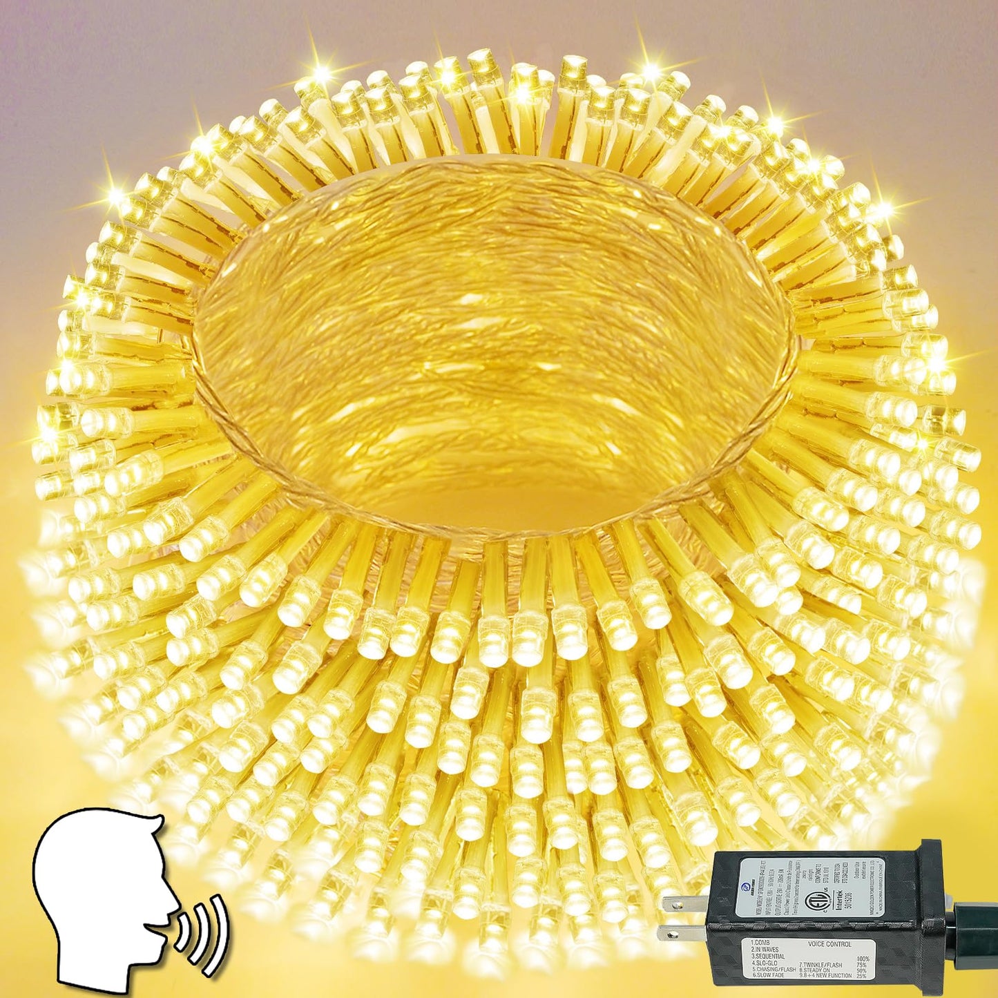 Voice Control Smart Christmas Lights Indoor Outdoor  Clear Wire 66Ft 200 Led String Lights Waterproof  12 Modes Twinkle Fairy String Light For Xmas Tree Wedding Party Bedroom Decorations (Warm White)