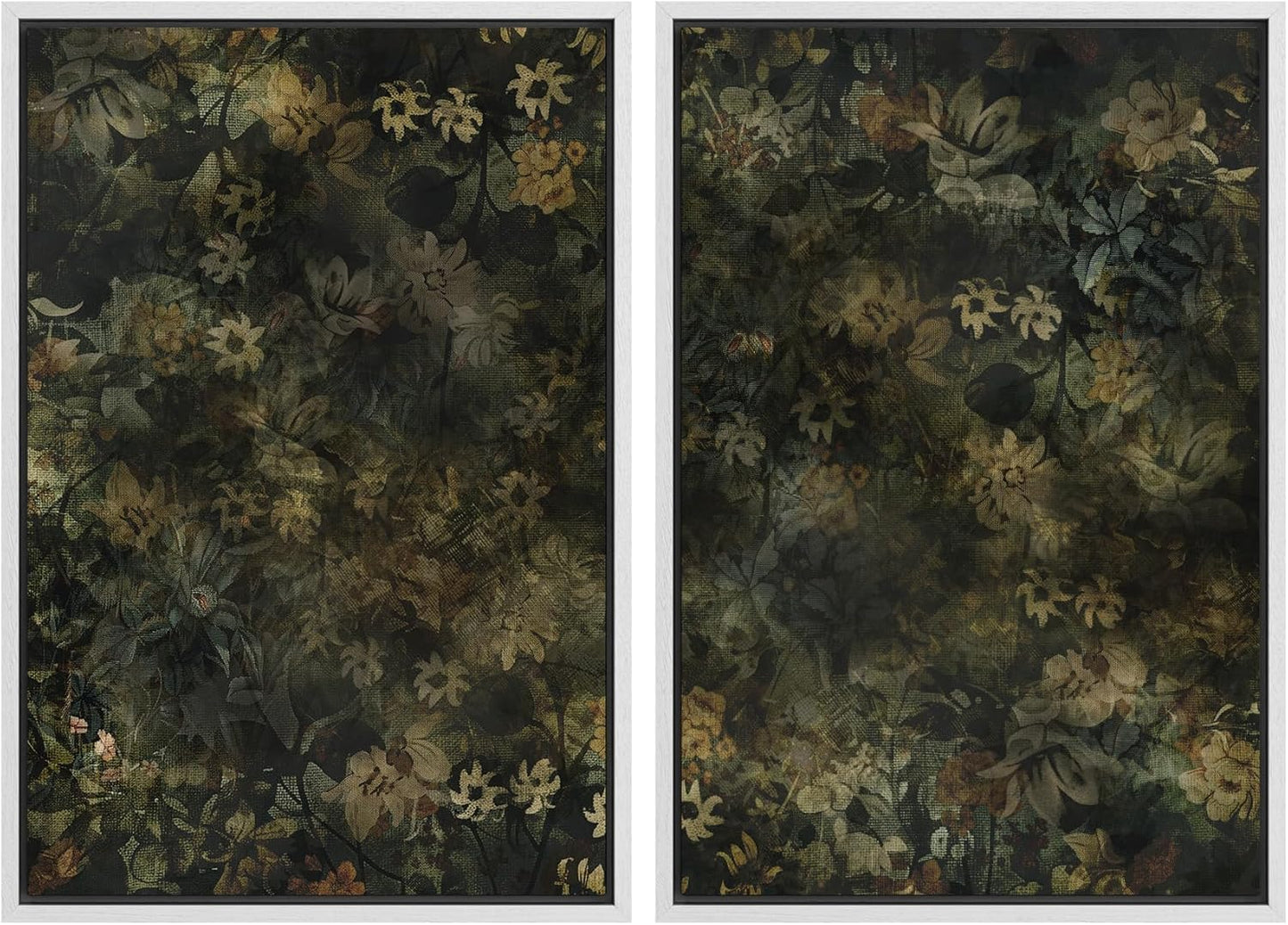 SIGNWIN Framed Canvas Print Wall Art Set Botanical Shadows Dark Floral Illustrations Modern Art Rustic Relax/Calm for Living Room, Bedroom, Office - 24"x36"x2 White