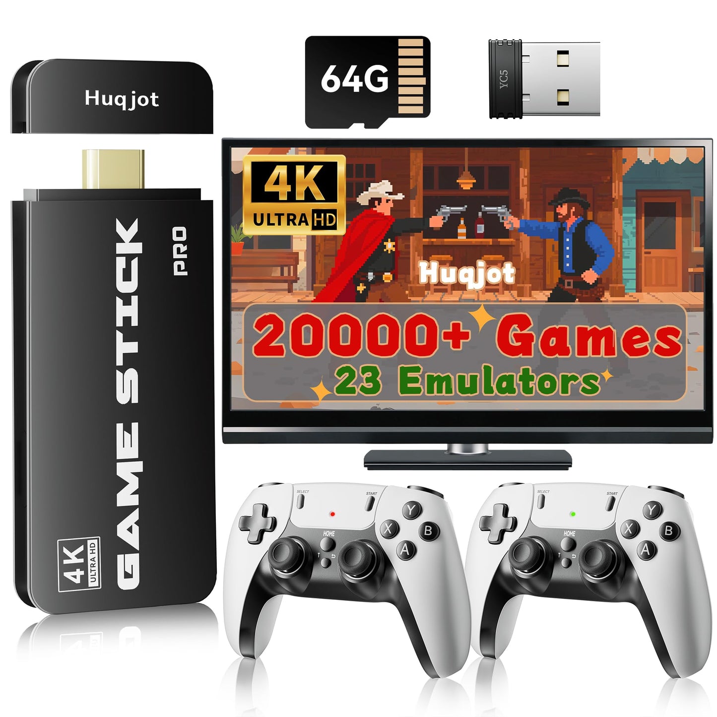 2025 New Upgrade Retro Gaming Console Pro, Vide Game Consoles with 4K HDMI, Built-in 20000+ Games & 23 Emulators, Plug and Play Video Gaming Consoles with Upgrade Dual 2.4G Wireless Controllers (64G)