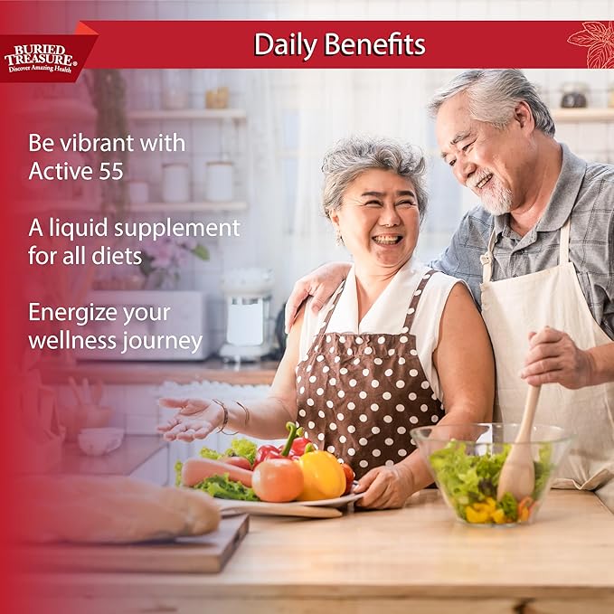 Buried Treasure Active 55 Plus - 32 serv, Liquid Multivitamin for Seniors, Vegan, Sugar-Free, Natural Immune Support, Vitamins & Super-Foods Blend