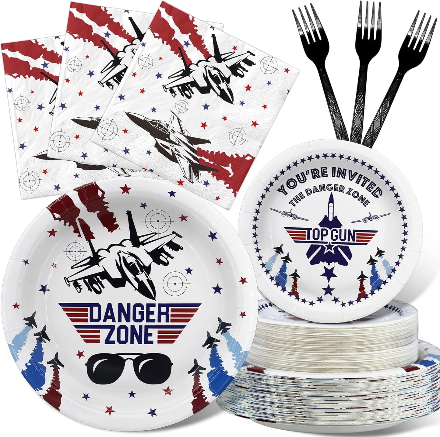 Fighter Pilot Party Decorations Set - Fun Fighter Pilot Party Plates, Napkins, and Forks for an Exciting Celebration - Disposable Fighter Jet Party Supplies for Birthdays and Events