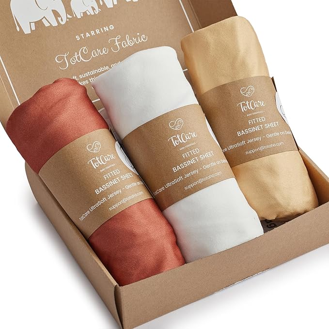 Bassinet Fitted Sheets for Chicco LullaGo Anywhere, Baby Bjorn Cradle and 14 x 29 Mattress Pad - Buttery Soft, Premium Stretchy Jersey Knit Sheets - Burnt Orange+Mustard Yellow+ Gray, 3 Pack