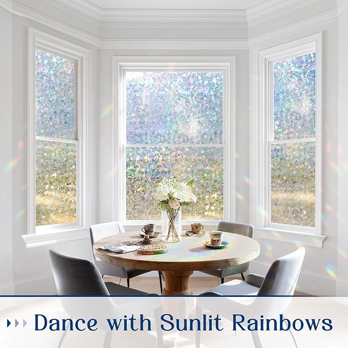 Haton Window Privacy Film Rainbow Film Stained Glass Window Clings, 3D Decorative UV Sun Blocking Sticker, Removable Static Cling Heat Control Tint for Home Door, 23.6" x 78.7" Non-Adhesive