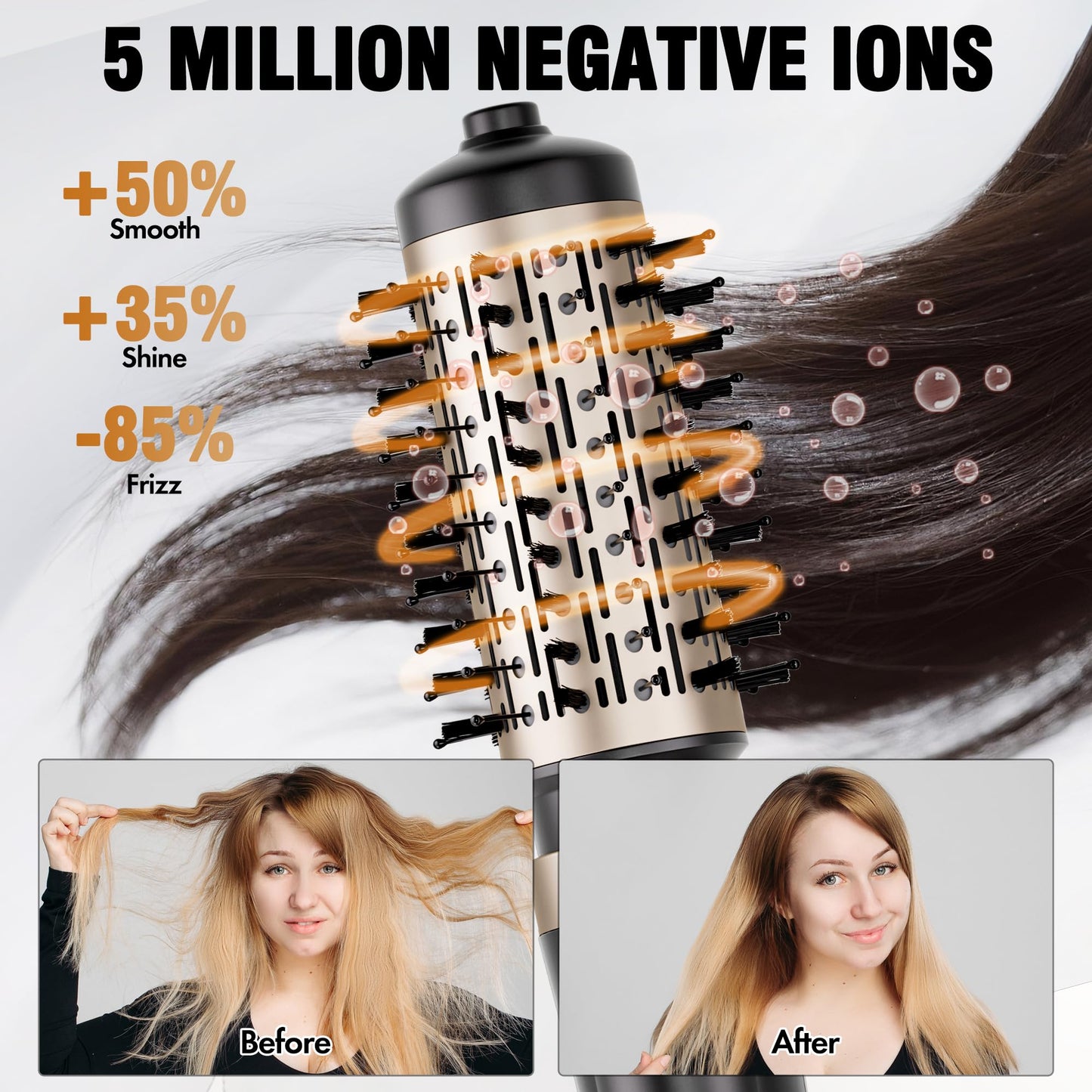 DAILYLIFE Rotating Hair Dryer Brush for Women, Spinning Blowout Brush, with 2 Brushes (1.5" & 2"), Ceramic Barrel, Negative Ion, Black and Gold