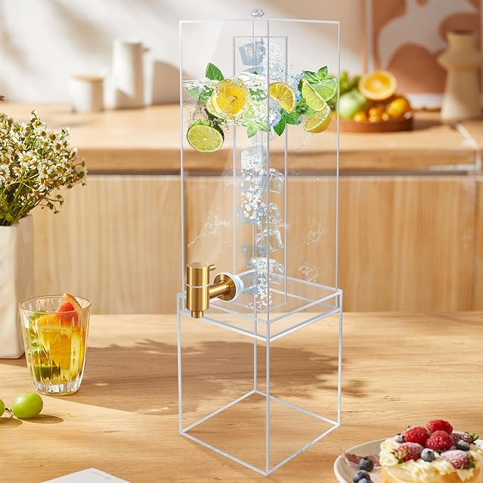 Beverage Dispenser with Stand, 2 Gallon Drink Dispenser, Drink Dispensers for Parties, Individual Ice Container, Acrylic Stand
