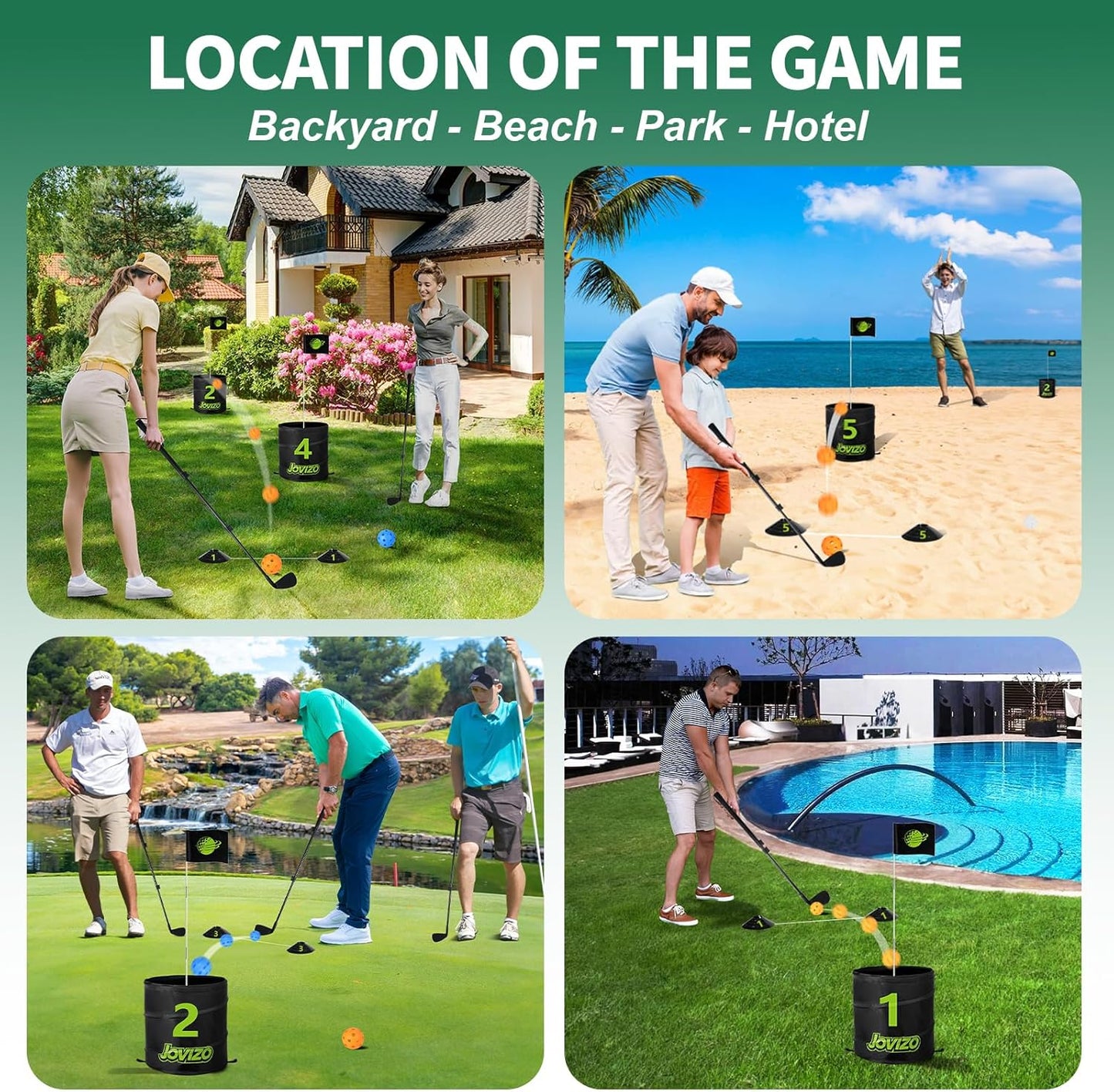 Golf Chipping Game with 2 Retractable Clubs & 9 Holes, Portable Golf Set for Adults Kids, Outdoor Indoor Sports Practice Christmas Toy Gift for Family Play Yard, Backyard, Lawn, Beach