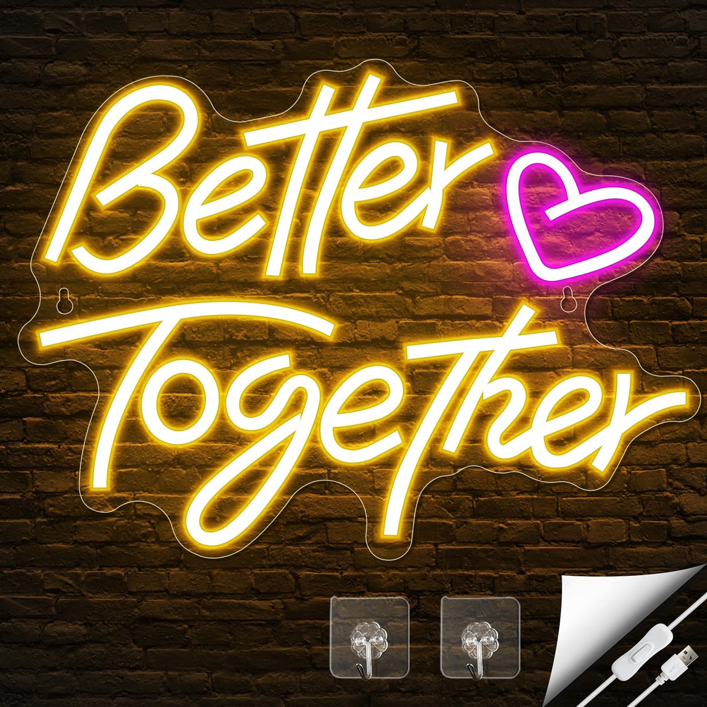 Arrinew Led Neon Sign - Better Together Warm White Acrylic Wall Decor, Model Nhd06, Usb Powered For Parties & Holidays